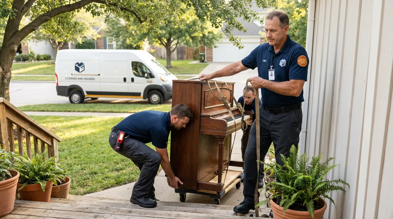 Licensed piano movers securing grand piano in Millbury, OH